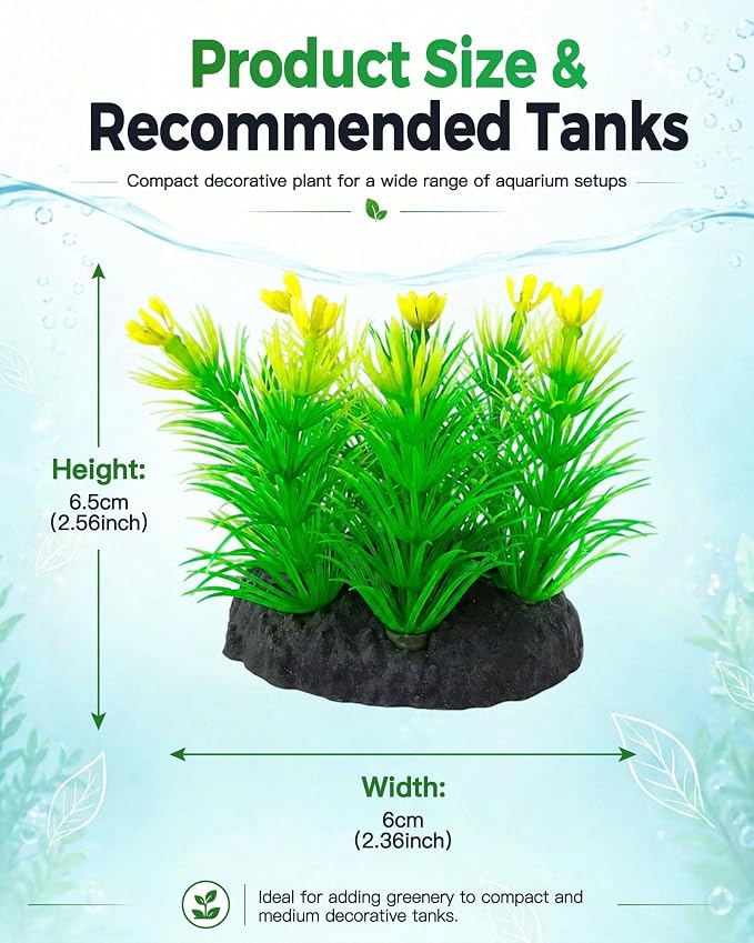 Moonorange 4pcs Artificial Flowers Plants Pine with Base Grass Fish Tank Plastic Landscape Decor