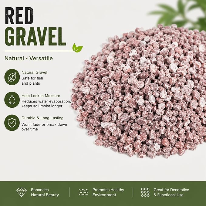 36 LBS Natural Gravel for Fish Tank, StoneCreek Betta Fish Aquarium Gravel, Vase Filler, River Rocks, Fish Tank Decorations, Perfect for Aquarium Decor, Fish Tank, Indoor Plant, Red