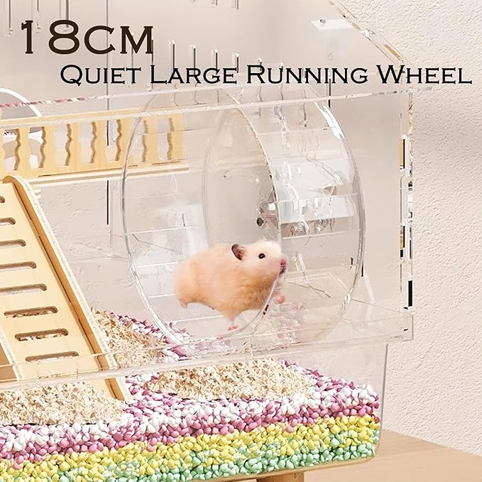 8 in 1 Acrylic Hamster Cage with All Accessories,18.5"x11.8"x14.6",2-Layer Hamster House with Full Transparent Viewing,Top Open Mouse Cage for Pet Mice,Hamster Habitat for Dwarf Hamster,Gerbils