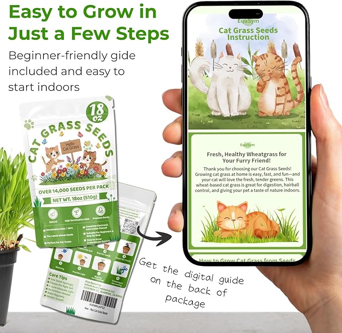 18oz Cat Grass Seeds Bulk - Over 14000+ Premium Cat Grass for Indoor Cats & Pets, High Germination Rate & Easy to Grow, Non-GMO Wheat Grass Seed for Planting(510g)