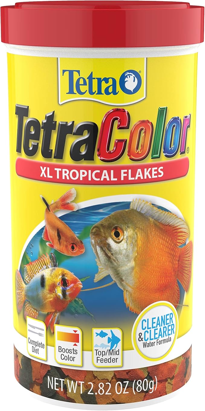 Tetra TetraColor Tropical XL Flakes Color Boosting Fish Food, 2.82 oz | For Mid & Bottom-Feeding Large Tropical Fish, Daily Diet Supports Immune System & Reduces Stress, Clean & Clear Water Formula