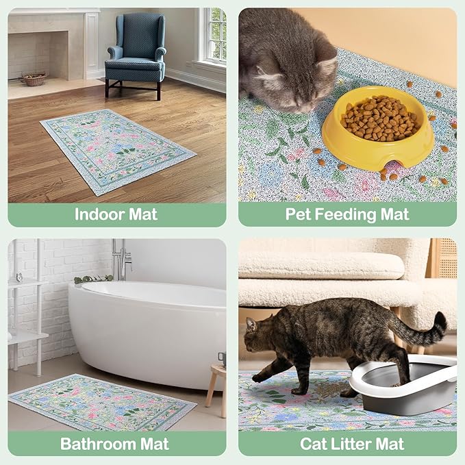 Glittme Cat Litter Mat with Non-Slip Bottom Litter Box Mat 24"X15" Litter Trapping Mat Easy to Clean Washable Cat Food Mat for Kitty,S