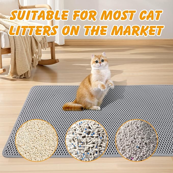 Large Cat Litter Mat for Multiple Cats, 46x26 Inch Double Layer Waterproof Litters Box Mat, Non-Slip Cat Mat for Litter Box