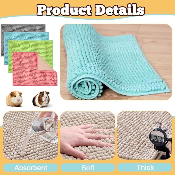 8 Pcs Guinea Pig Cage Liners Washable Fleece Bedding Liner 24x16 Inch Guinea Pig Mats Reusable Rabbit Pee Pads for Small Animals,Bunny (Gray, Green, Pink, Blue)