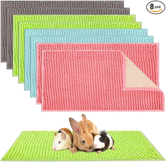 Barydat 8 Pcs Guinea Pig Cage Liner for Guinea Pig Cage Bedding Reusable Rabbit Mat Pad Washable Training Pad Animal Sleeping Bedding Mat(47x24'',Gray, Green, Pink, Blue)