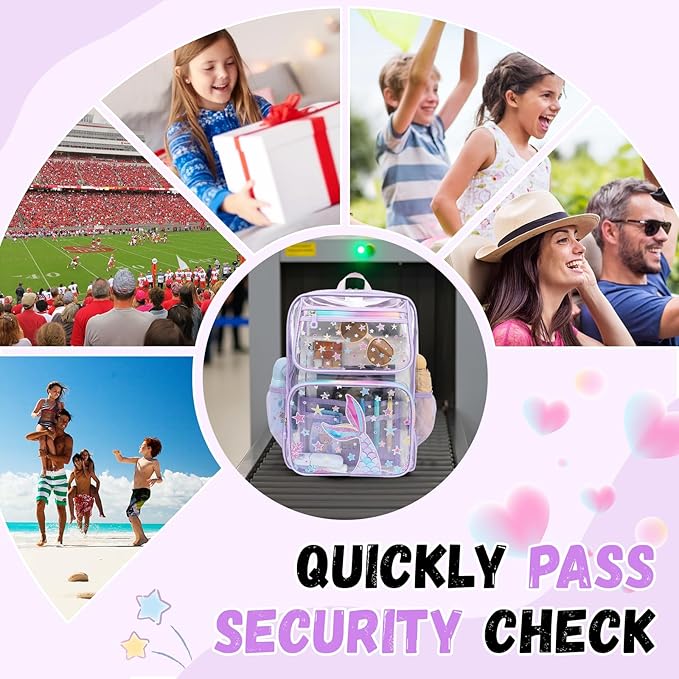 MOONBABY Clear Backpack for School Girls, Heavy Duty TPU Transparent Backpack Stadium Events Approved, Clear Bookbag