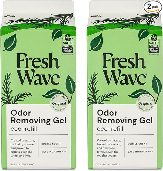 Fresh Wave Odor Removing Gel Refill, 63 oz., Pack of 2 - Safer Odor Absorbers for Home, Natural Plant-Based Odor Eliminator, Every 15 oz. lasts 30-60 Days, For Cooking, Trash & Pets