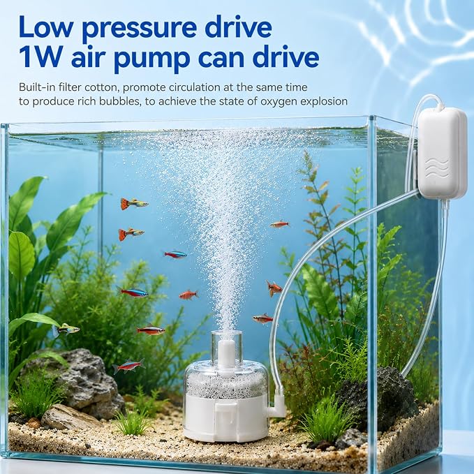 Mini Aquarium Sponge Filter, Small Aquarium Filter, Small Fish Tank Filter with Foam and Air Stone, Submersible Bio Sponge Filter for Fish Tanks up to 5 Gallon Betta Tank, Shrimp Tank, Fry Tank