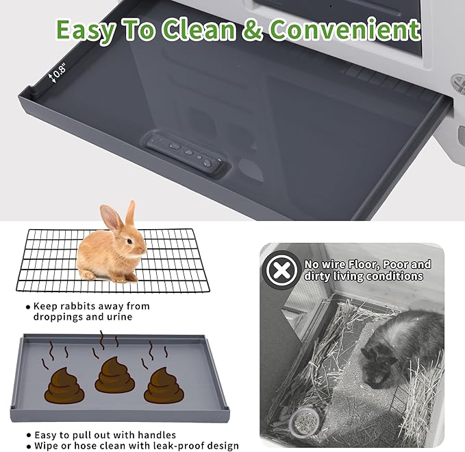 Rockever Plastic Rabbit Cage Outdoor Indoor, Waterproof Rabbit Hutch-Leak-Proof Pull-Out Tray&Chew-Proof, Bunny Cage Guinea Pig Cages, Easy-Clean & Ideal for Small Animal