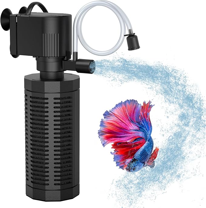 320GPH 4-in-1 Aquarium Filter 20-50 Gallons Quiet Fish Tank Filters | Submersible Turtle Tank Filter with 13W Powerful Pump, Bio-Sponge Filtration, Aeration, Water Cycle, Easy Setup & Cleaning