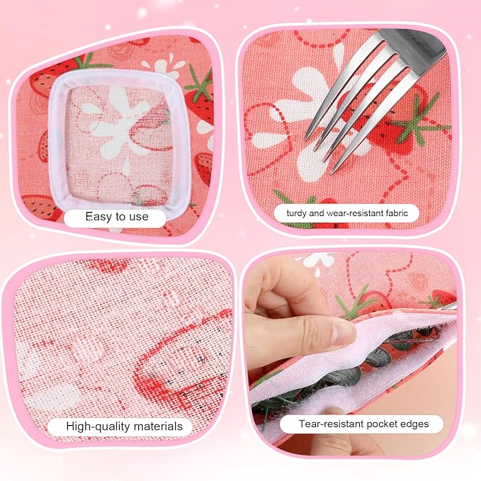 2pcs Bunny Hay Bag, 2-Hole Rabbit Hay Bags, 13.78 X 9.45in Hay Bag for Guinea Pigs, Hanging Guinea Pig Hay Holder for Guineas Pigs Bunny, Small Pets (Pink Strawberry)