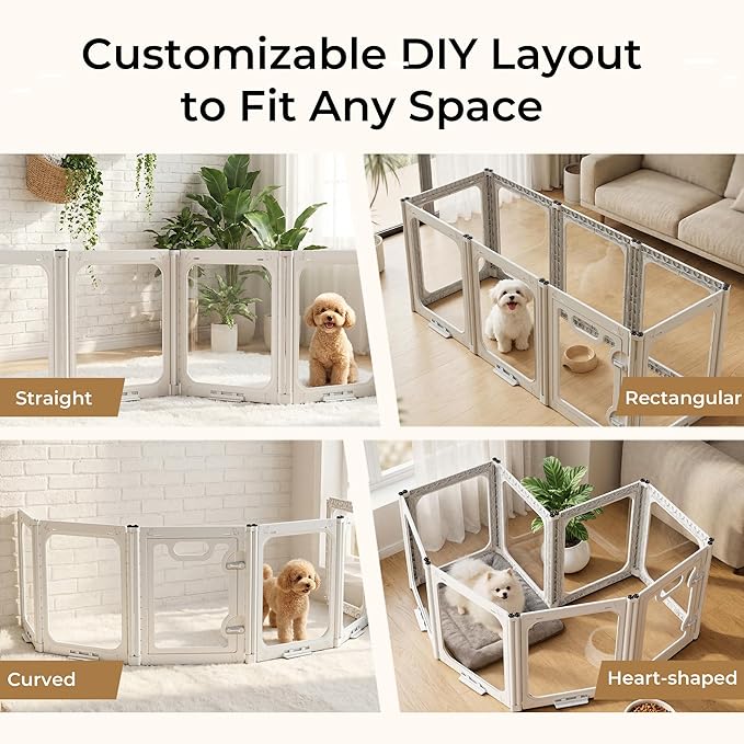 Acrylic Portable Dog Playpen Indoor, Clear Dog Play Pen Indoors Puppy Playpen Indoor Easy Assemble 24” Octagon Guinea Pig Rabbit Bunny Small Animal Pet Playpen, Puppy Play Pen for Indoors