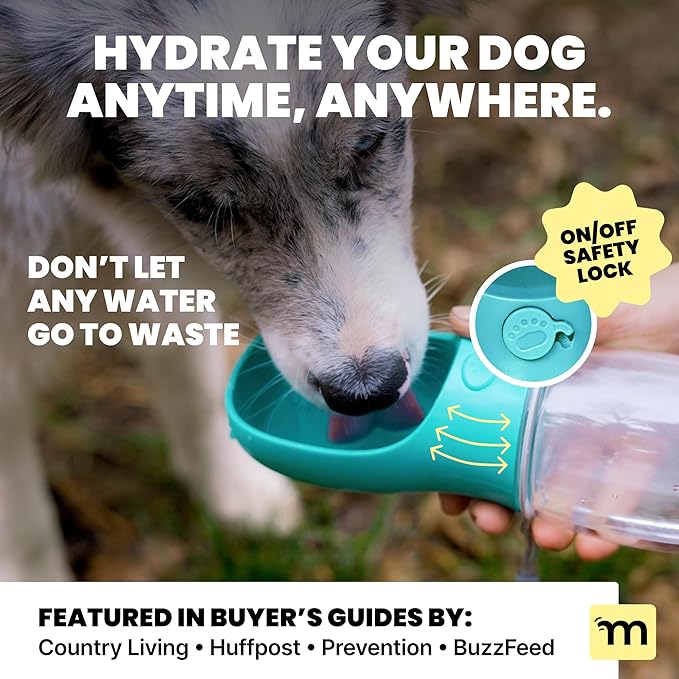 MalsiPree Dog Water Bottle Dispenser - 12 oz Blue - Leak-Proof Lock & One-Hand Operation - Dog Water Bowl Dispenser - Pet Travel Bottle with Built-in Bowl for Trail Hiking, Park Visit & Beach Days