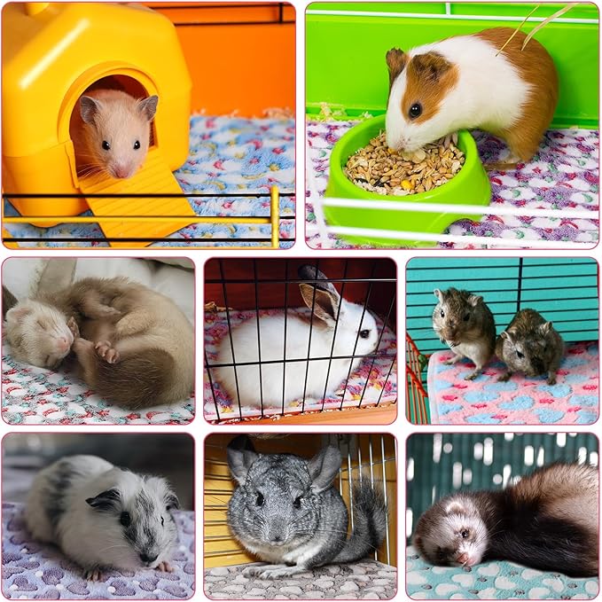 Newwiee 20 Pcs Waterproof Small Pet Fleece Blanket Bulk Washable Small Animal Cage Bedding Guinea Pig Puppy Dog Cat Pee Pad Liner Accessories(Assorted,12 x 12 Inch)