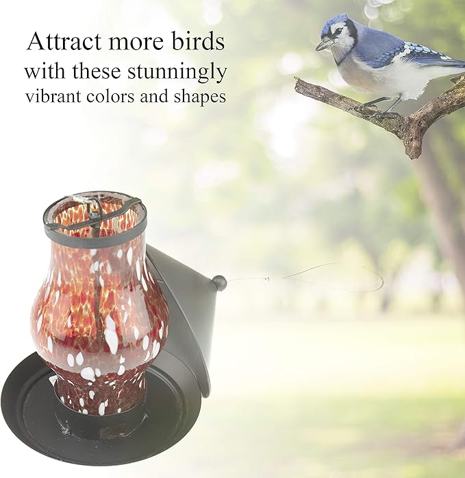 CLEVER GARDEN Glass Bird Feeder, Hanging Outdoor Decoration for Wild Birds, Red Cylinder