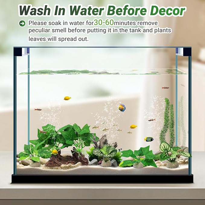 GOZILLA Silk Fish Tank Plants,Reptile Artificial Plant,Reptile Plants for Terrarium,Aquarium Decorations Accessories Set,Resin Driftwood Artificial Silk Aquarium Plant for Fish Tank.(5PCS/C-Set)