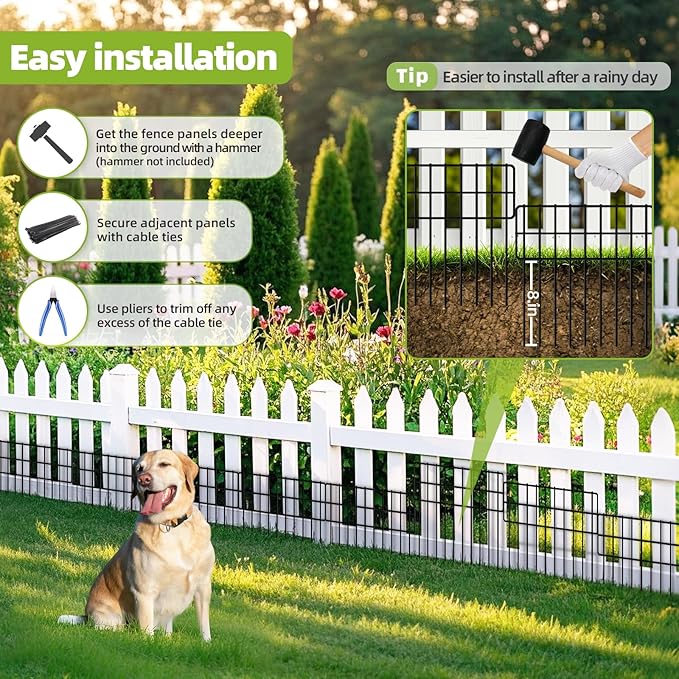 20ft(L) X 13in(H) No Dig Fence, 14 Pack Garden Fence Panels, Rustproof Metal Wire Animal Barrier Fence for Dogs, Rabbits & Squirrels, Easy Setup Outdoor Yard & Patio Defense