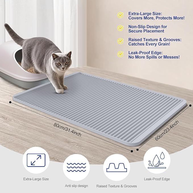 Filmicy Silicone Cat Litter Mat for Litter Box - Large 31" x 23" Waterproof Litter Trapping, Non-Slip, Durable, Easy Clean Scatter Control & Washable Kitty Floor Mat