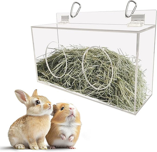 Xymoso Acrylic Rabbit Hay Feeder with Lid,Guinea Pig Hay Rack Holder Chinchilla Cage Accessories for Rabbits Guinea Pigs Bunny