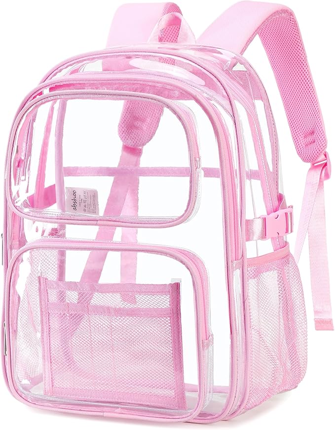 abshoo Large Heavy Duty Girls Clear Backpack for School Bookbag Transparent Multi Pocket Backpacks for Women (Pink)