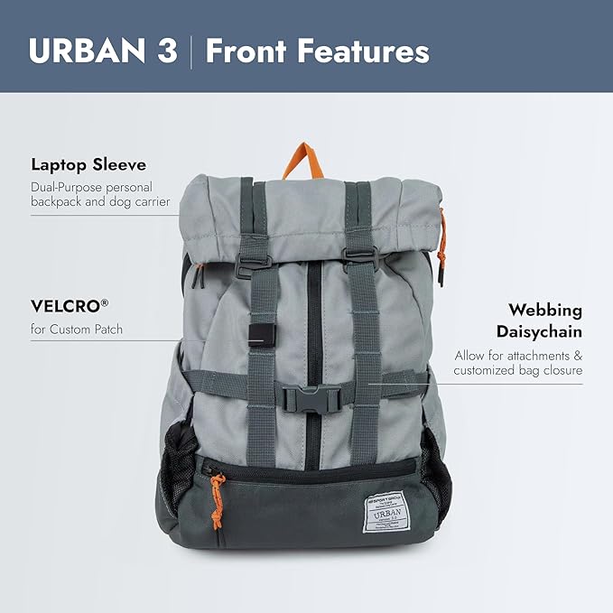 K9 Sport Sack Urban 3 - Small, Concrete - Ideal for Dogs with 13-16” Back Length - Dual-Use, Backpack-Style Carrier + Everyday Pack
