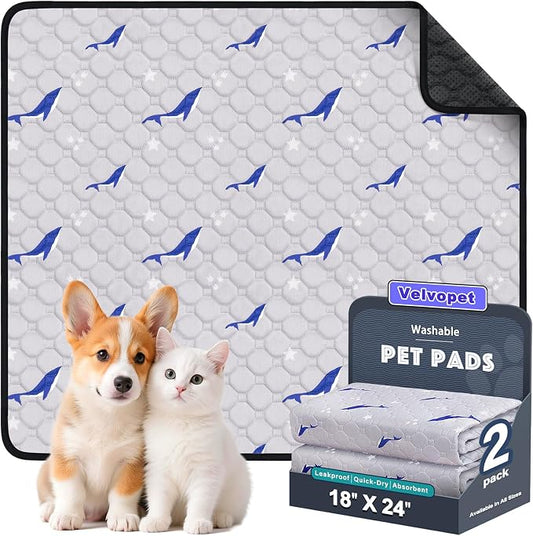 Washable Pee Pads for Dogs, 2 Pack Puppy Pads, Super Absorbent & Leakproof with Anti-Slip Bottom for Dog Training, Crates, Car, Pet Pee Pads, and Furniture Protection,18"x24"
