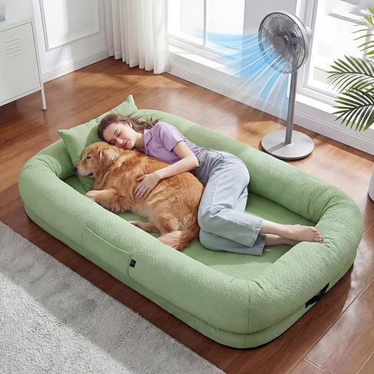 WROS Cooling Human Dog Bed for Summer, Breathable Washable Floor Lounger for People & Pets, 72"x41"x12", Pale Green, Pet Bed for Hot Weather Relaxing
