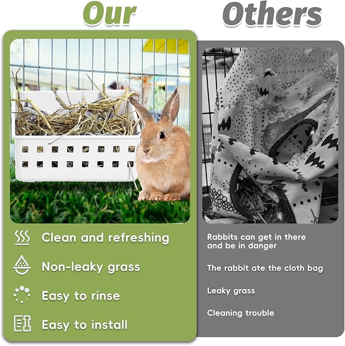 PINVNBY Hay Feeder for Rabbits, Less Wasted Hay Rack Manger, Hanging Guinea Pig Rabbit Hay Holder for Bunny, Chinchilla, Guinea Pig, Plastic Food Bowl Use for Grass & Food (Small Size)