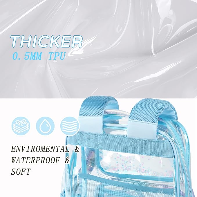 Clear Backpack for Girls,Clear Bookbag Heavy Duty Transparent Backpacks for Stadium Events, See Through Back Pack for Kindergarten Elementary Middle High School (Blue)