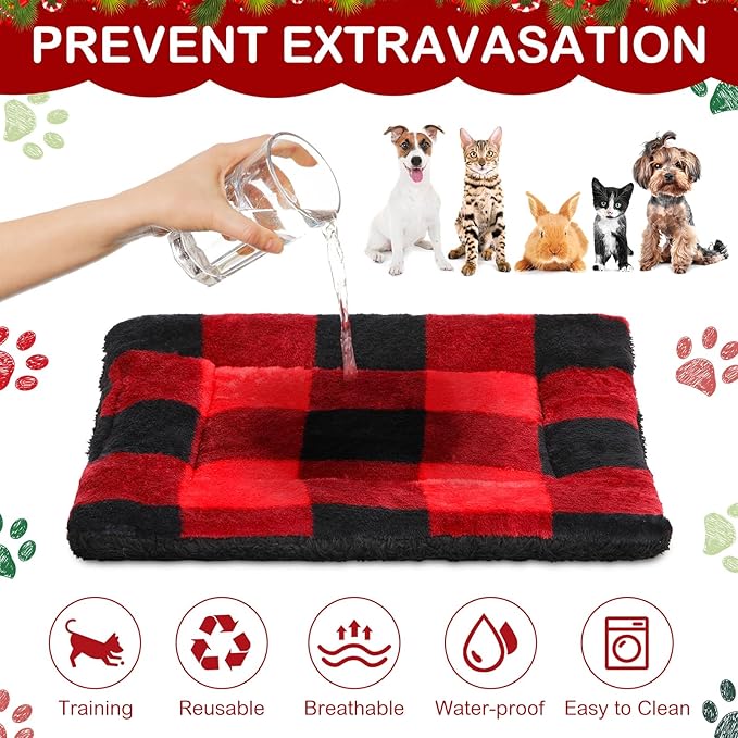 Haull 4 Pcs Waterproof Guinea Pig Bedding Guinea Pig Bed Plush Cage Liners Soft Rabbit Dog Crate Pad Cat Mat Reversible Cozy Animal Pee Pad Hamster Bunny Mat Accessory(Christmas Plaid,13 x 18.5 Inch)