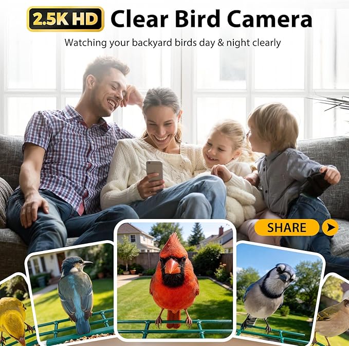 Smart Bird Feeder with Camera 2.5K HD, BOLITE Bird House for Outdoors, AI Auto-Capture & Motion Detection, Weatherproof Camera, Solar Powered, Great for Men Women Mom Dad & Bird Lovers, Green