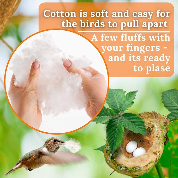 Hummingbird Nesters - Bird Nesting Material Holder for Wild Birds Wrens Finches - Cotton Refill - White