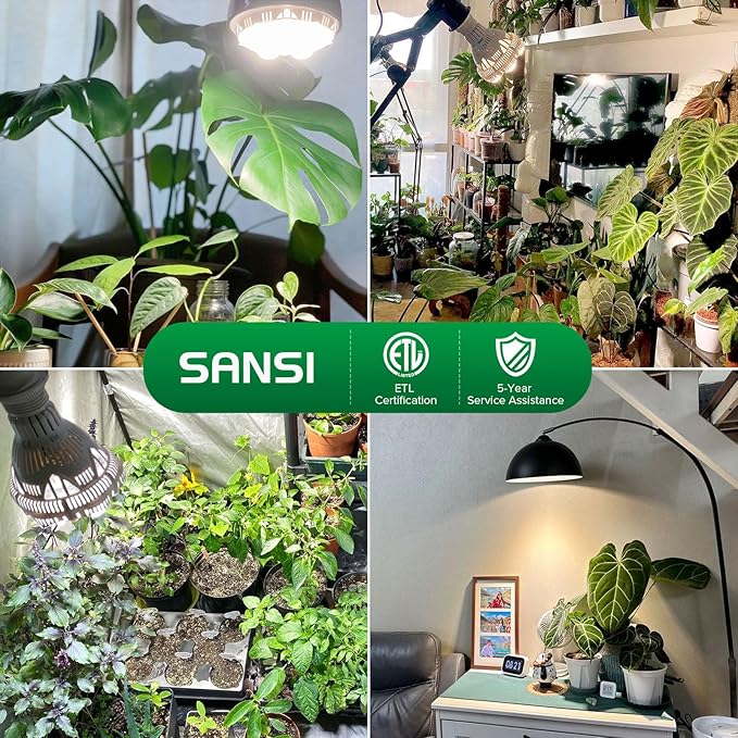 SANSI Grow Light Bulbs for Indoor Plants, 24W Full Spectrum 4000K Daylight | 300 Watt Equivalent BR30 Plant Growing Light Bulb, 4000K Full Spectrum, Optical Lens for High PPFD, ETL Listed