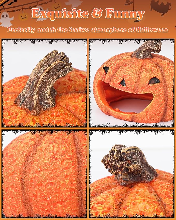 Uniclife Halloween Aquarium Decoration Resin Pumpkin House Ornament Halloween Fish Tank Pumpkin Decoration for Aquarium Landscape Reptile Hideout Hideaway Spawning Cave for 5-20 Gallon Fish Tanks
