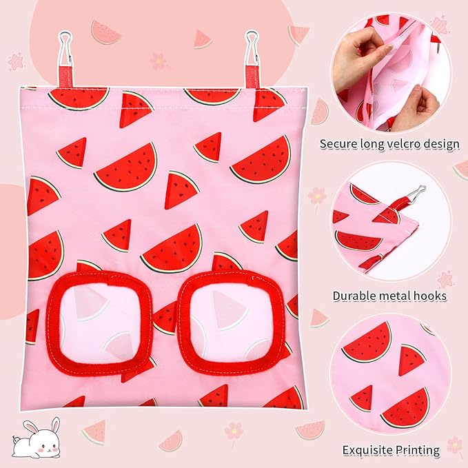 UPINS 3 Hay Bag for Rabbits 2-Hole Hanging Hay Feeder Guinea Pig Hay Bags, Hay Feeder for Rabbits Chinchillas Hamsters Small Pets and Animals(Fruit Pattern)