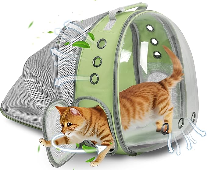 Pet Carrier Backpack Expandable for Cats and Small Dogs, Breathable Anti-Collapse Design, Airline Approved Travel Backpack for Hiking and Outdoor Use (Back Expandable-LightGreen)