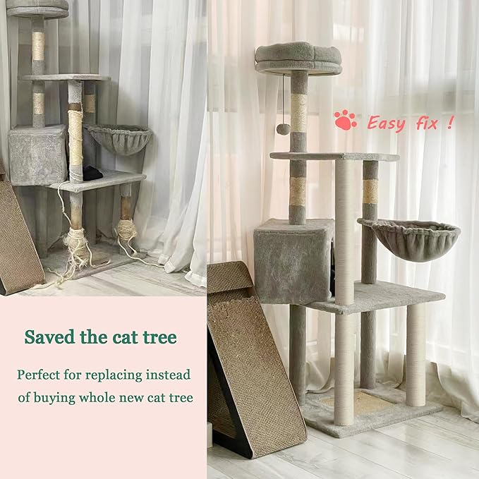 Cat Scratching Post Replacement Pole，2 PCS 15.7in Cat Tree Replacement Post，Natural Sisal Cat Tree Replacement Parts with M8 Screws，Cat Scratch Post Replacement for Refurbishment (15.7in/40cm)