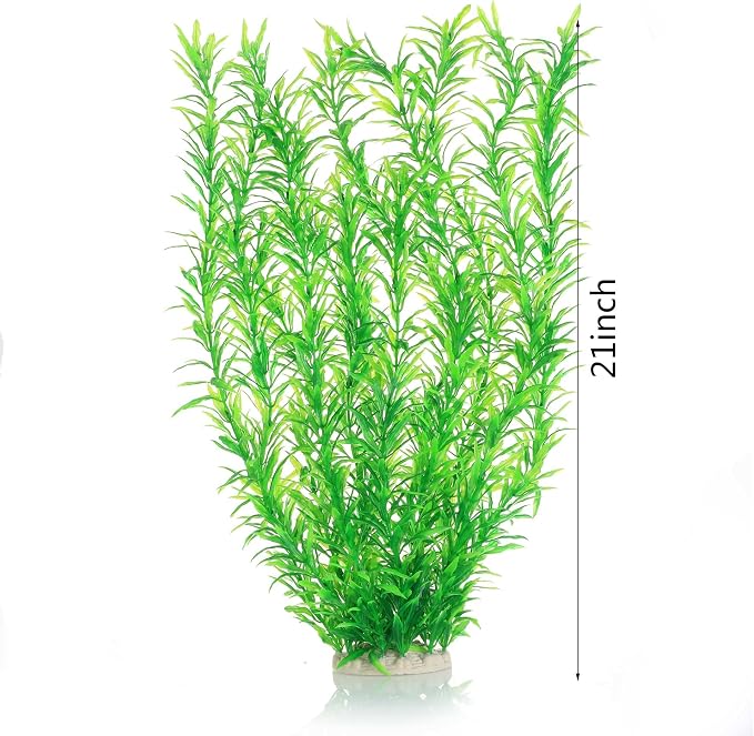 Aquarium Decor Plastic Plants Extra Large 21 Inches Artificial Plants | Fish Tank Plants Tall Fish Tank Decorations (Green 2pcs)