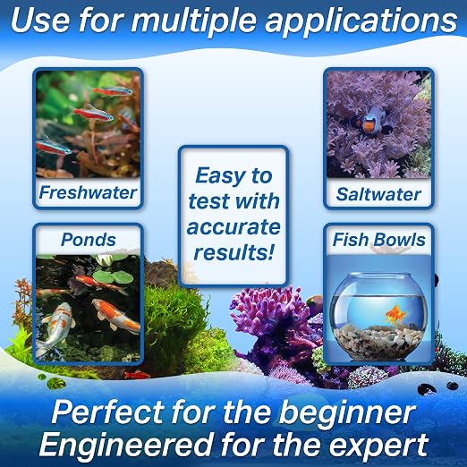 5 in 1 Aquarium Test Strips Kit for Freshwater & Saltwater - Water Fish Tank Tester for pH, Carbonate, General Hardness, Nitrite & Nitrate - 25 Count