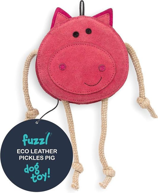Fuzzl Eco Leather Pickles Pig Natural and Tough Dog Toys - Long Lasting Chew Toys for Aggressive Chewers - Strong Dog Toy for Dogs and Puppy