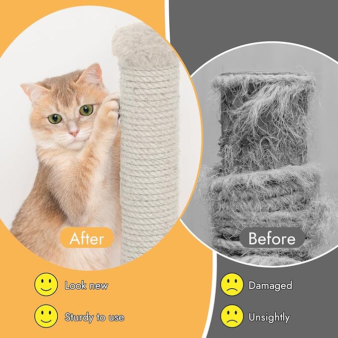 164 Feet Sisal Rope for Cat Scratching Post, 1/6 Inch Natural Cat Tree Rope, DIY Hemp Twine Rope for Repairing, Recovering Scratch Post Cats Tree Tower Replacement (White)