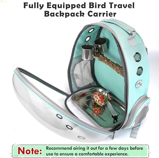 Bird Backpack, Bird Carrier Travel Cage with Perch, Portable Wildbird Carrier Bag, Parrot Parakeet Cockatiel Cage with Food Bowl & Stainless Steel Tray for Conures Budgie Canary Lovebirds Small Animal