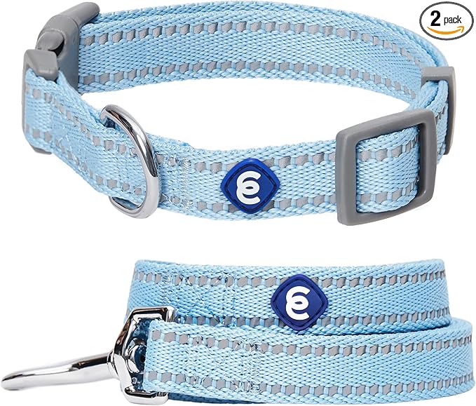 Blueberry Pet Essentials Reflective Dog Collar & Leash Set, Adjustable for Large Dogs | Safe Walking Gear for Pet Parents, Puppy Training & Daily Use LargeDogs, Baby Blue
