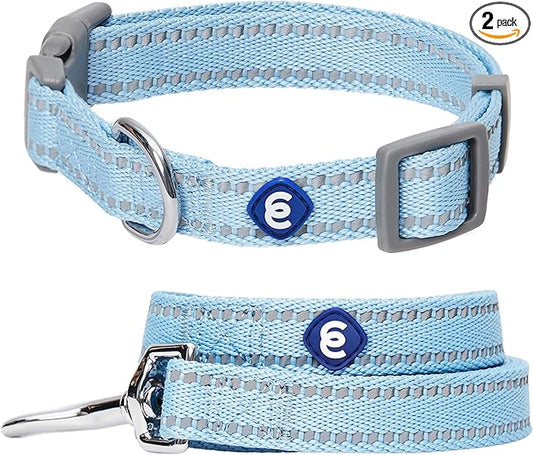 Blueberry Pet Essentials Reflective Dog Collar & Leash Set, Adjustable for Medium Dogs | Safe Walking Gear for Pet Parents, Puppy Training & Daily Use MediumDogs, Baby Blue