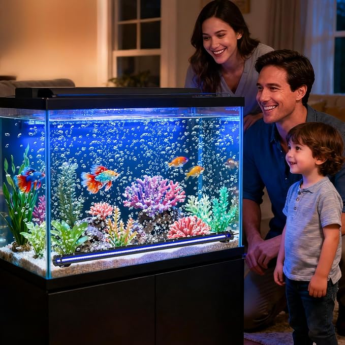Submersible Fish Tank Aquarium Light: Underwater Aquarium Bubble Lights with Adjustable Brightness Colors -IP68 Waterproof Bubble Lights with Remote and Suction Cups for 20-25 inch Aquarium Fish Tank