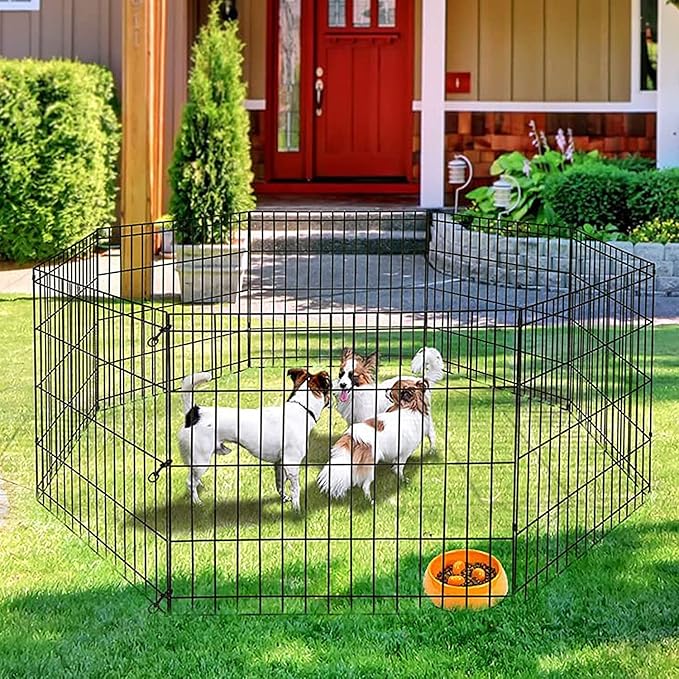 ZENY Puppy Pet Playpen 8 Panel Indoor Outdoor Metal Portable Folding Animal Exercise Dog Fence, 24'' W x 24'' H