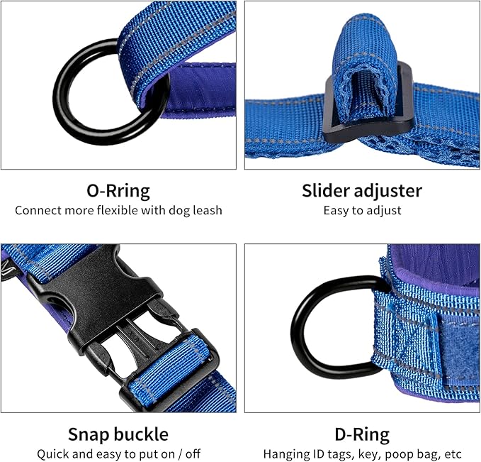 Annchwool No Pull Dog Harness with Soft Padded Handle,Reflective Strip Escape Proof and Quick Fit to Adjust Dog Harness,Easy for Training Walking for Small & Medium and Large Dogs(Blue,XL)