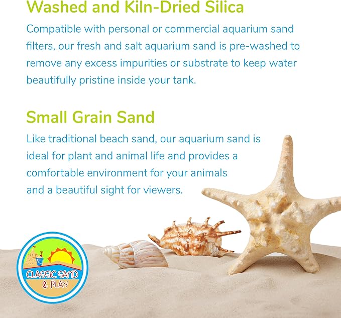 CLASSIC SAND & PLAY Natural Aquarium Sand for Freshwater and Saltwater Tanks, 20 lb. Bag, Improves Filter Life and Filtration Process, Pre-Washed Fine Sand, Black