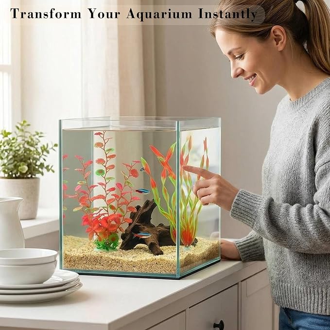Aquarium Artificial Plants 2 Pack – Tall Realistic Fish Tank Plants Decor with Stable Base, Safe Soft Leaves for Betta, Guppy, Shrimp & Tropical Fish, Natural Aquascape Decoration for Aquarium