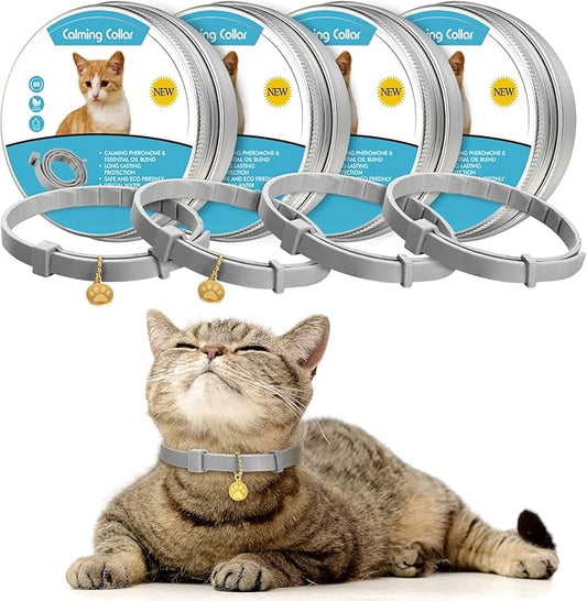 Weewooday 4 Pcs Cat Calming Collar Adjustable Pheromones Scent Relaxing Cat Collar with 2 Pendant for Puppies Reduce Stress Aggression Anxious, up to 15 Inches(Grey, Silver)